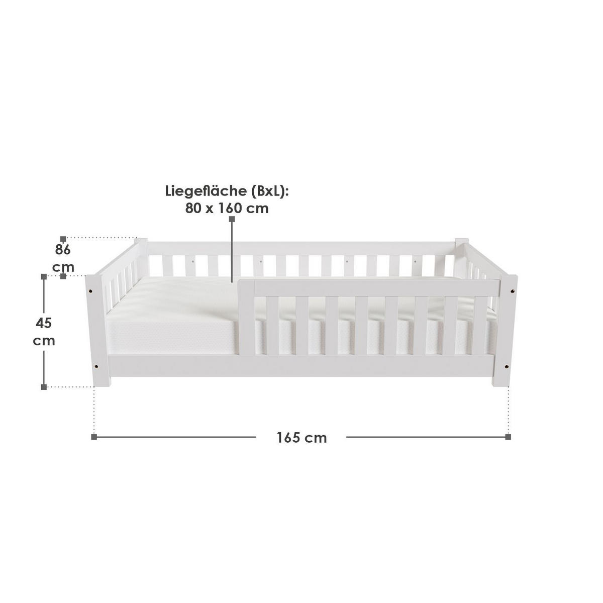 KINDERBETT Naya weiß 80x160 cm - Weiß, Holz (80/160cm) - Juskys