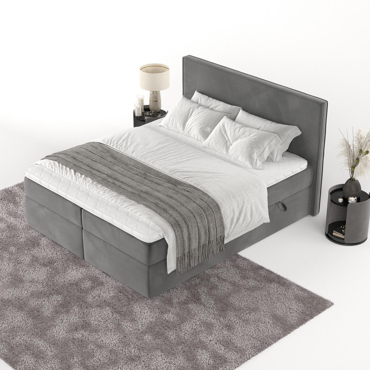 BOXBETT Nuvia 140/200 cm Grau im Kronos Stoff - Schwarz/Grau, Holz/Holzwerkstoff (140/200cm) - AltaBeds