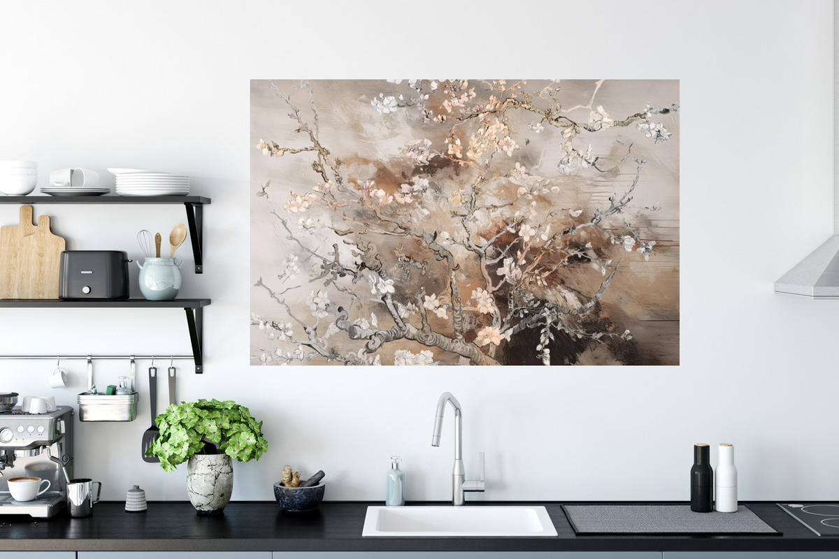 WANDTATTOO Mandelblüte - Kunst - Van Gogh - Beige - Abstrakt 120x80 cm - Braun, Kunststoff (120/80cm) - MuchoWow
