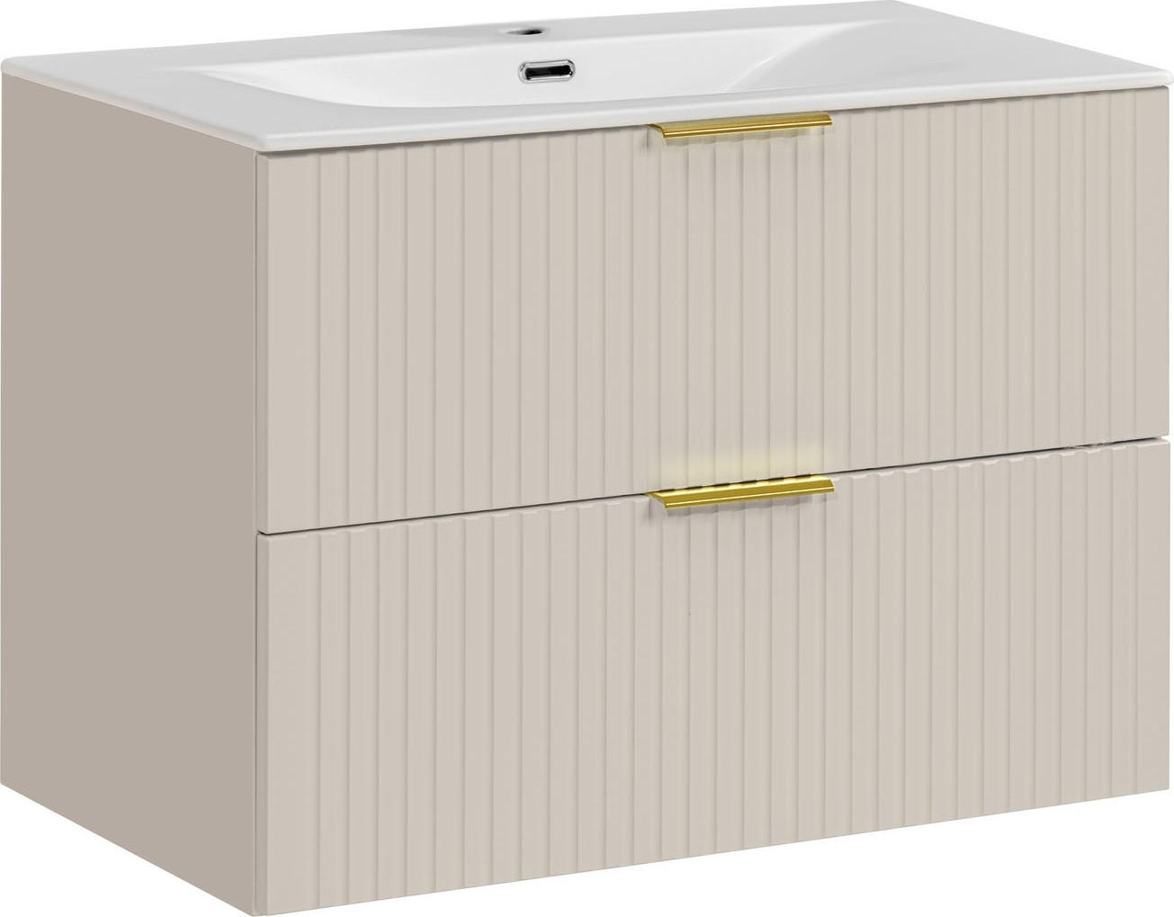 WASCHTISCHKOMBI Niva hängend geriffelt in Kaschmir Matt 81/59/46 cm - Kaschmir/Beige, Holzwerkstoff/Kunststoff (81/58.5/46cm) - WFL GROUP