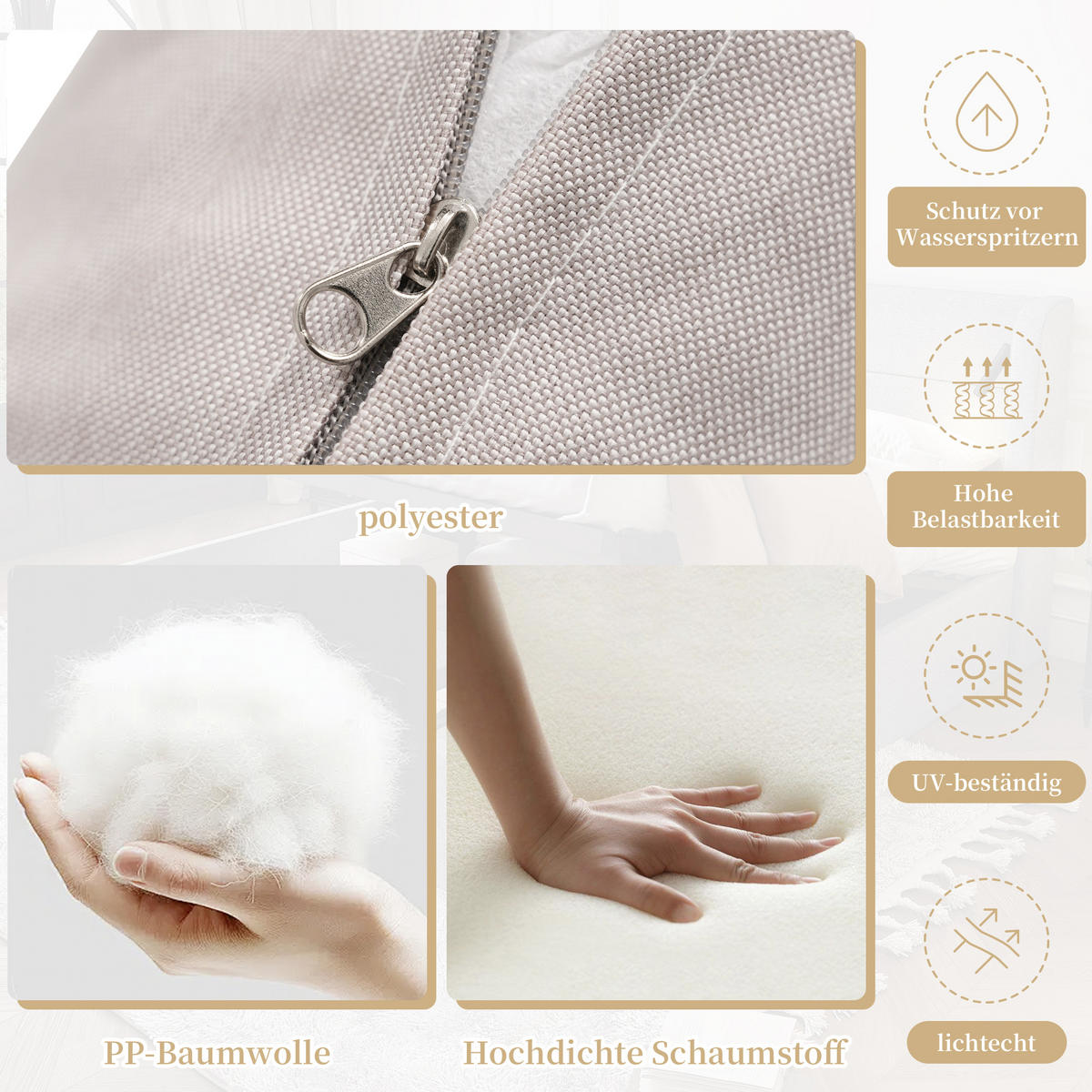 GARTEN-ESSGRUPPE 8 Personen Eckstellung Glastisch Khaki - Hellbraun, Textil - FLIEKS