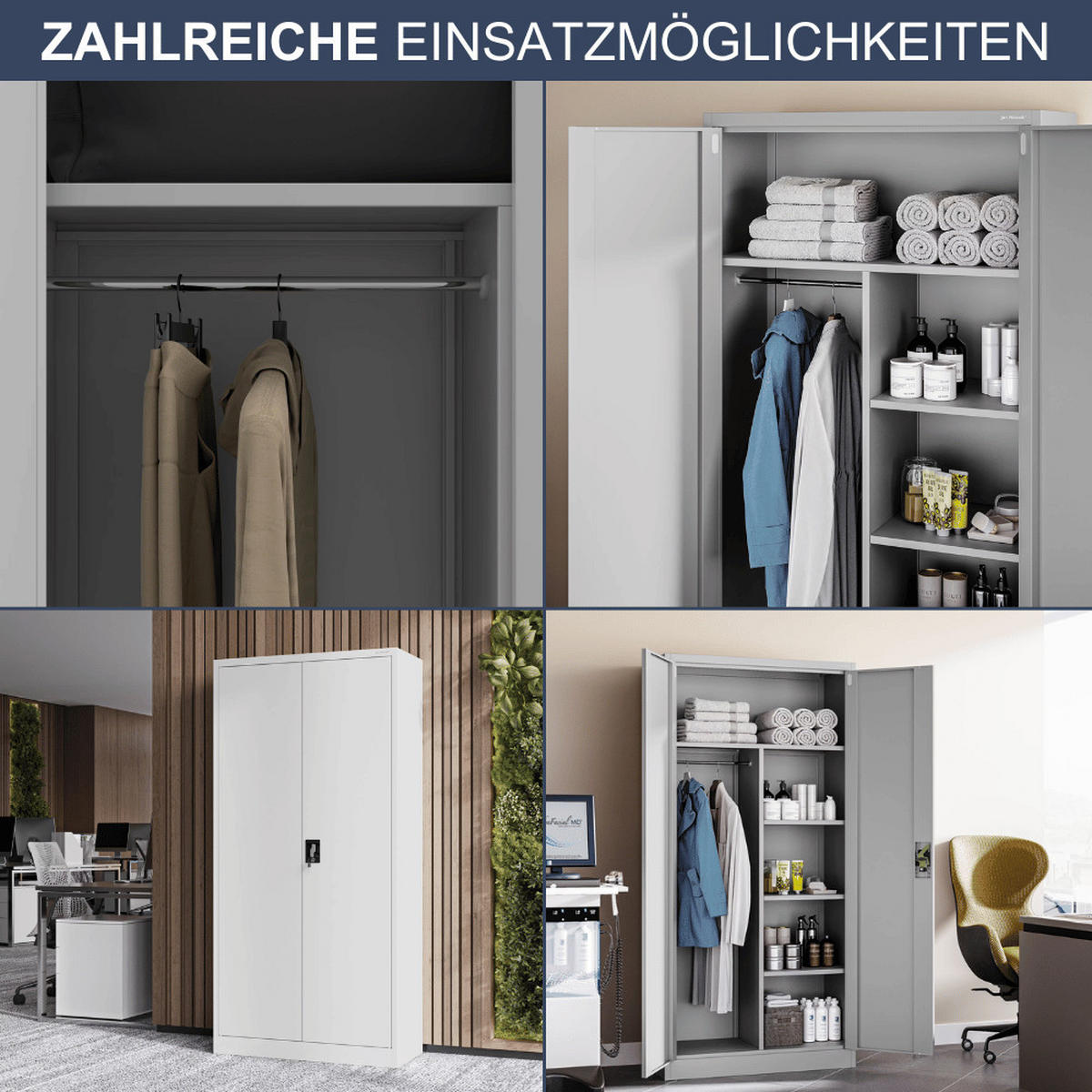 MEHRZWECKSCHRANK Metall abschließbar REKL 185x90x45cm Grau - Grau, Metall (90/185/45cm) - DELUKE