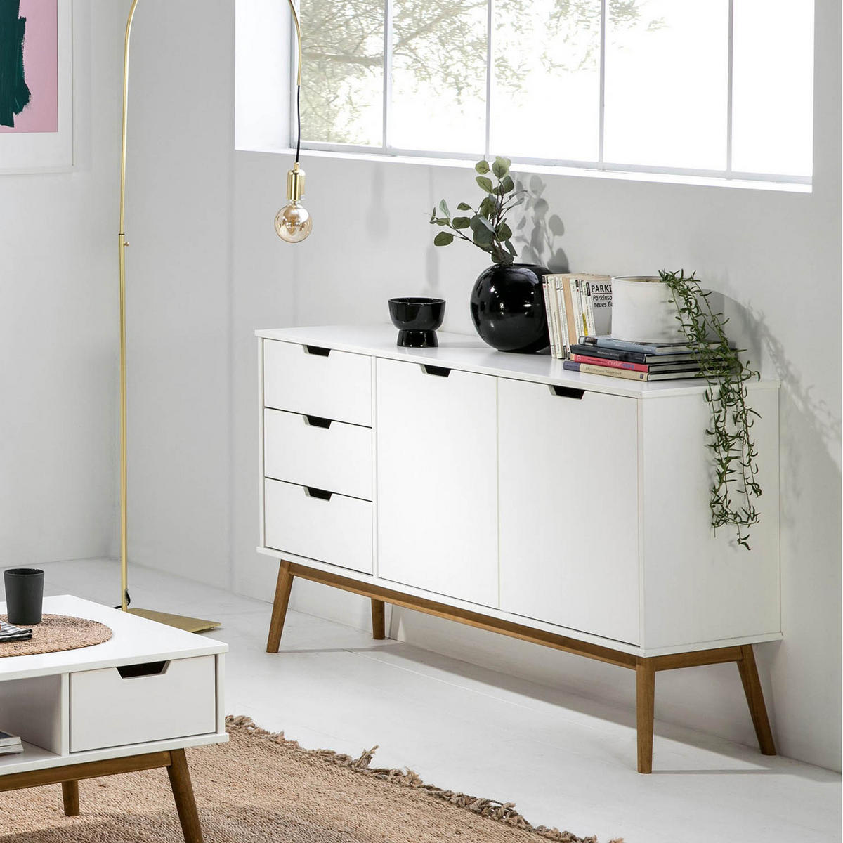 SIDEBOARD Baku 3 Schubladen 2 Türen weiß - Weiß, Holz (140/81/40cm)