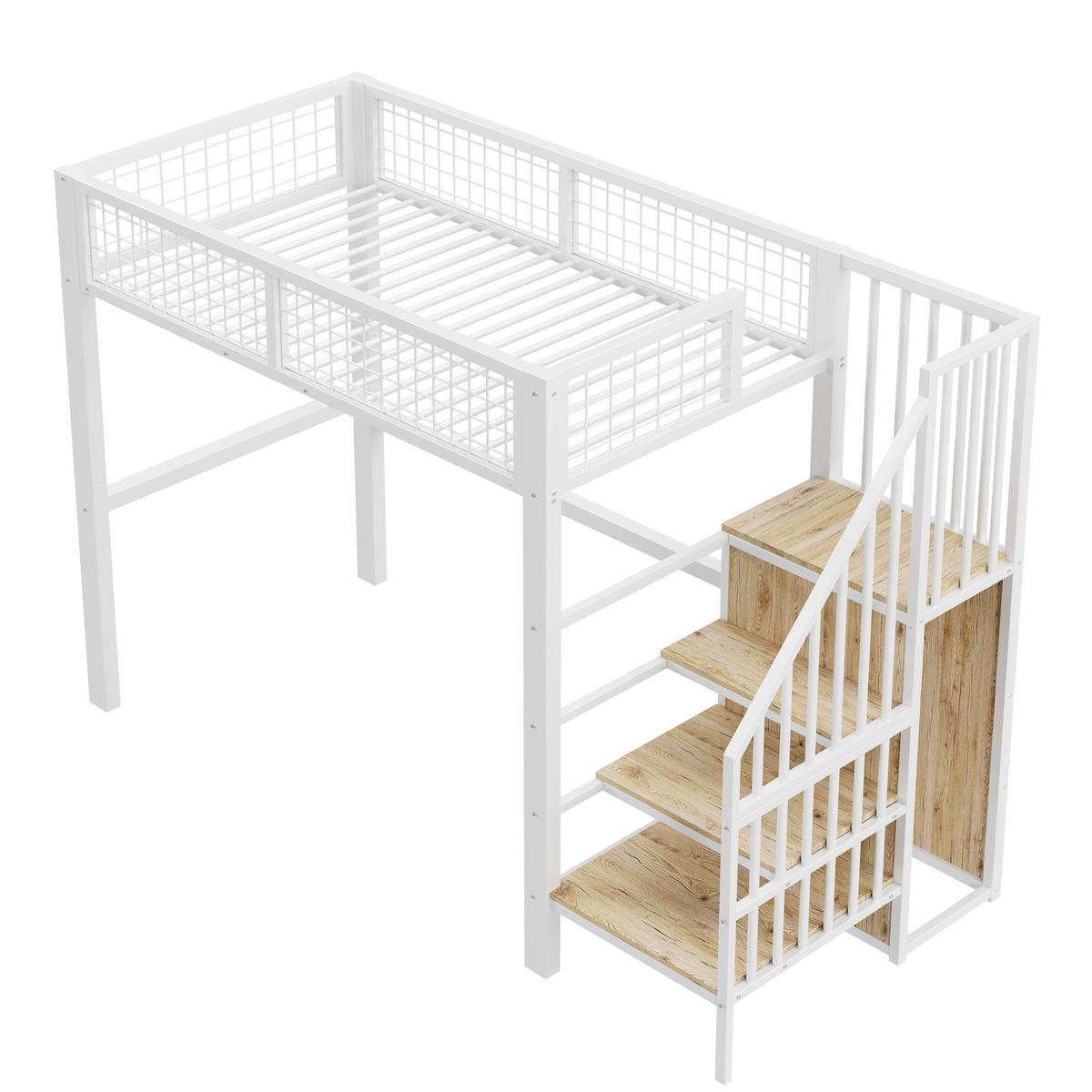 HOCHBETT aus Metall 90x200 cm in Weiß mit Leiter & Kleiderschrank - Weiß, Metall (90/200cm) - Modfu