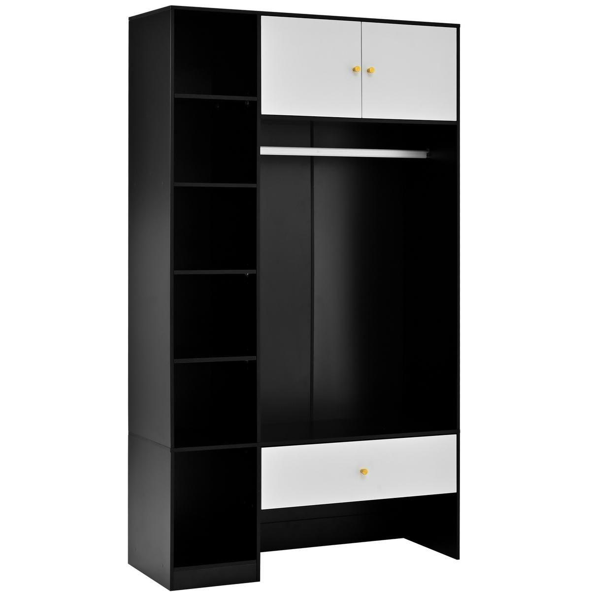 STANDKLEIDERSCHRANK 105/40/185 cm mit 2 Türen, Schublade und offenen Fächern - Weiß, Holzwerkstoff (105/185/40cm) - BEAOK