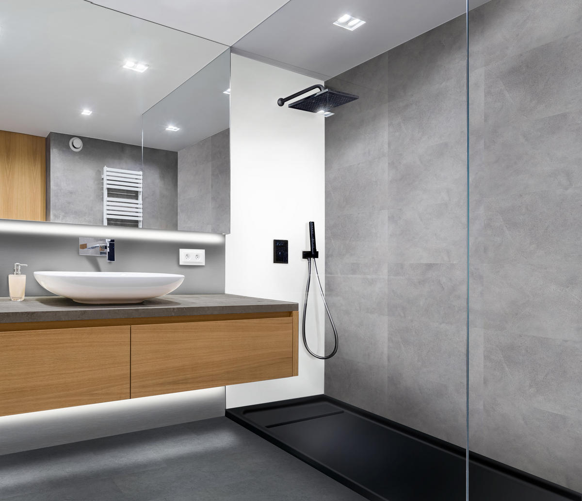 AQUA Click Tiles - Wasserdichte Wandpaneele und Bodenpaneele für Badezimmer - Nottingham - grau - 12 Paneele (2,23m²) - Grau, Kunststoff (61/30.5/0.4cm) - Aqua-Step® 