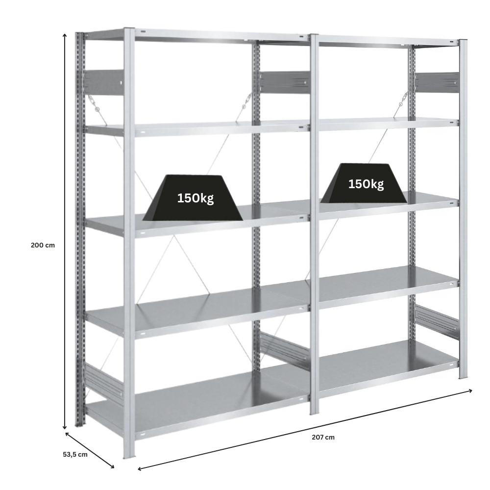 SCHWERLASTREGAL Silver Mamba 200x200x50cm 5 Ebenen je 150kg Fachlast Verzinkt - Silberfarben, Metall (200/200/50cm) - PROREGAL