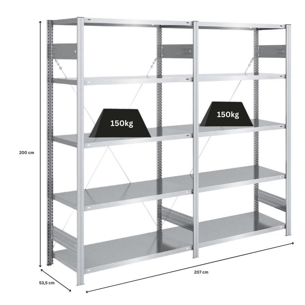 SCHWERLASTREGAL Silver Mamba 200x200x50cm 5 Ebenen je 150kg Fachlast Verzinkt - Silberfarben, Metall (200/200/50cm) - PROREGAL