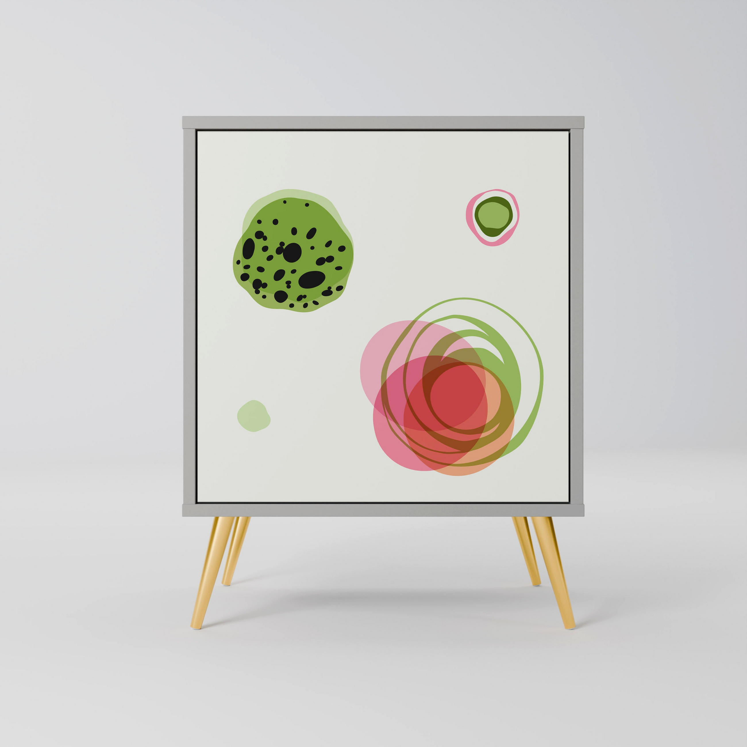 SIDEBOARD COLORFUL COSMOS, Grau, 57,5x42x75,5 cm, Goldfarbene Metallfüße - Goldfarben/Multicolor, Holzwerkstoff/Metall (57.5/75.5/42cm) - SpaceRebels