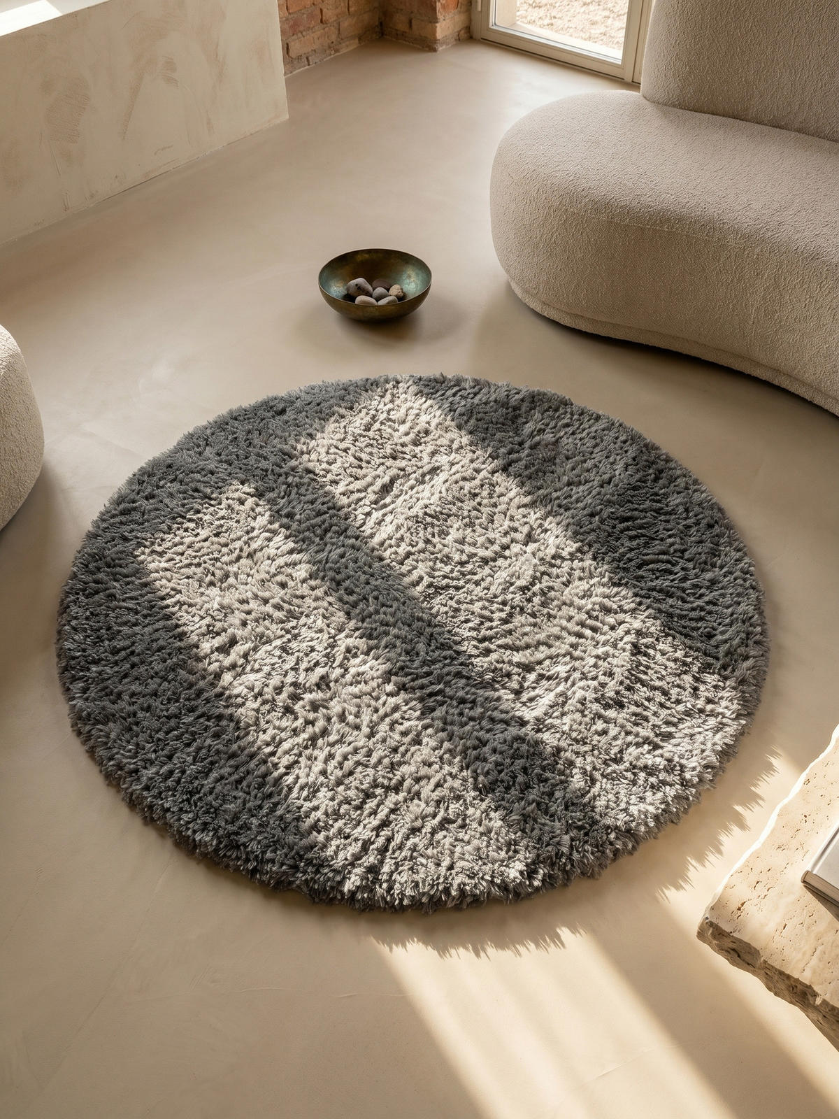 TEPPICH Wohnzimmer Hochflor Einfarbig Weich Flauschig Waschbar Rund Hellgrau 120x120 cm – SALZACH - Grau, Textil (120/120cm) - KADIMA DESIGN