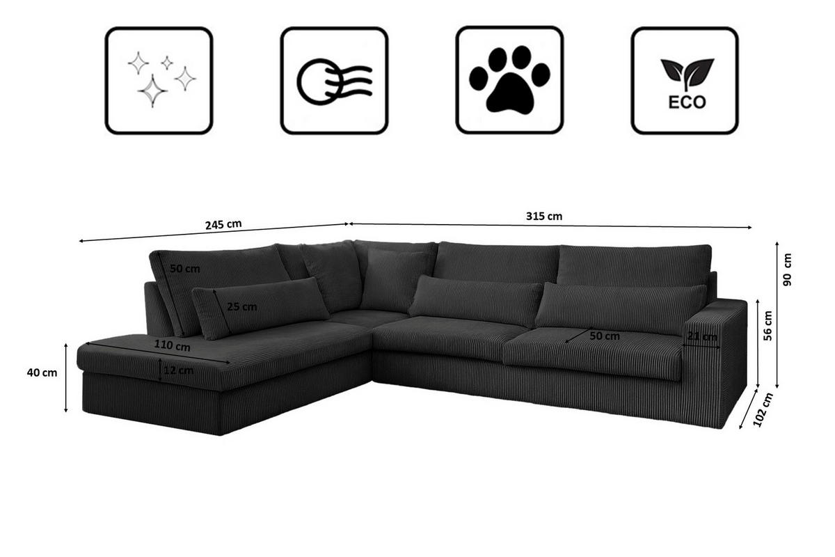 ECKSOFA L-Form SVEN Stoff Poso Graphit Links - Anthrazit, Textil (315/245cm) - Kaiser Möbel