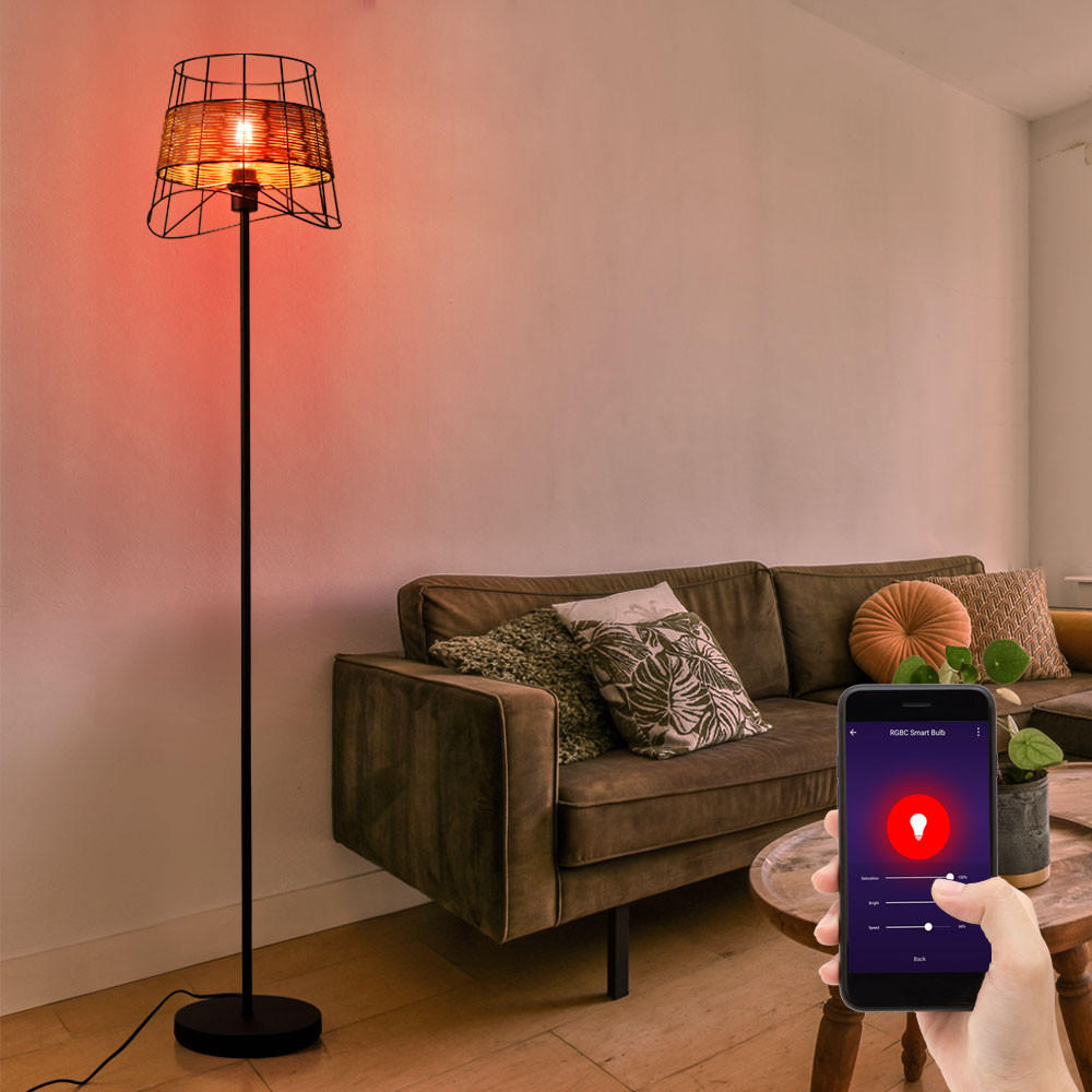 LED STEHLEUCHTE Metall Braun Käfig-Design - Braun, Naturmaterialien/Metall (30/30/154cm) - Nowa