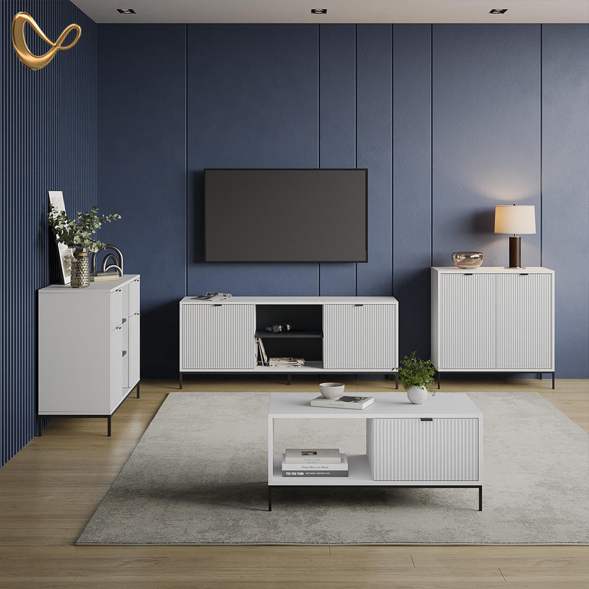 KOMMODE Aterno Weiß 120 x 81.2 cm mit 2 Schubladen und 2 Türen - Weiß, Holzwerkstoff (120/81.2/40cm) - Livinity®