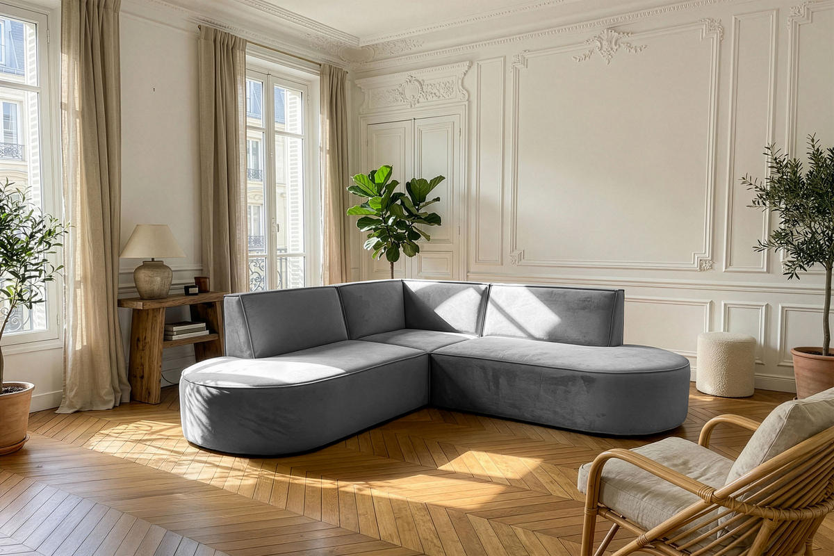 ECKSOFA Nora L-Form 3-Sitzer Universell, Samt, Grau 223/73/223 cm - Schwarz/Grau, Kunststoff/Textil (223/223cm) - WFL GROUP