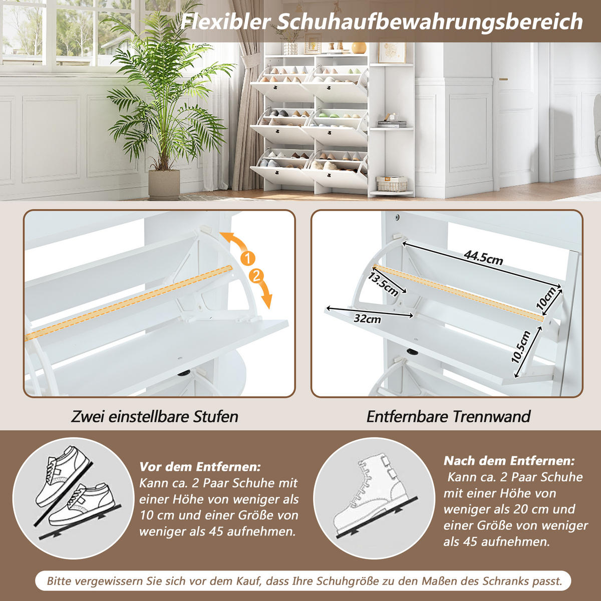 KOMPAKTGARDEROBE Schuhschrank 8 Haken 5 Ablagen Weiß - Weiß, Holzwerkstoff (120/200/24cm) - FLIEKS