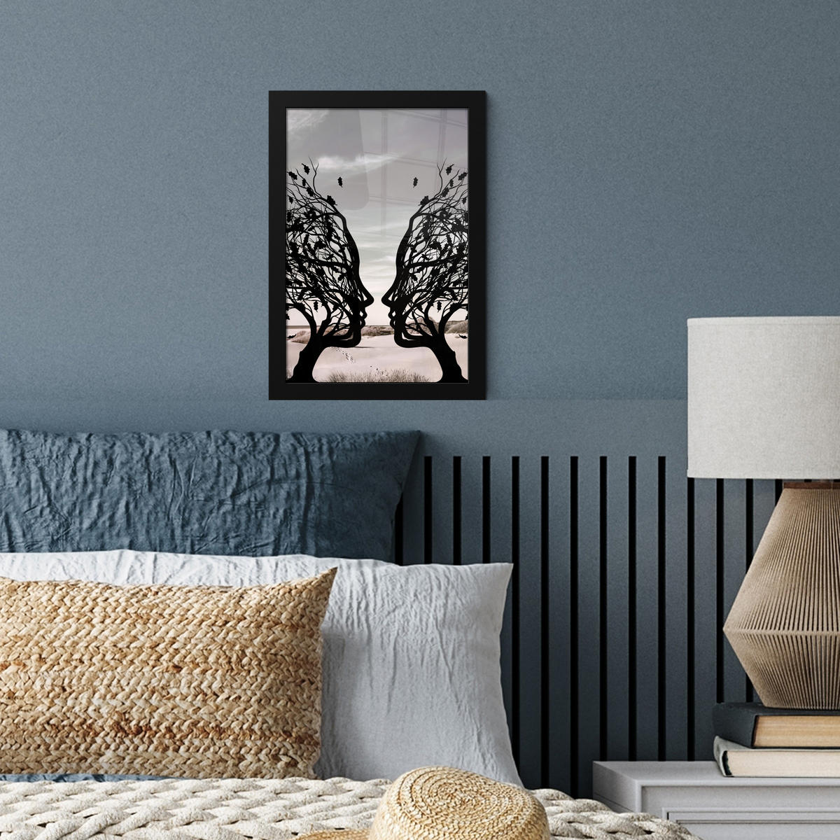 GERAHMTES BILD Strand - Meer - Menschen - Baum - Moderne Kunst 20x30 cm - Hellgrau, Papier (20/30cm) - MuchoWow