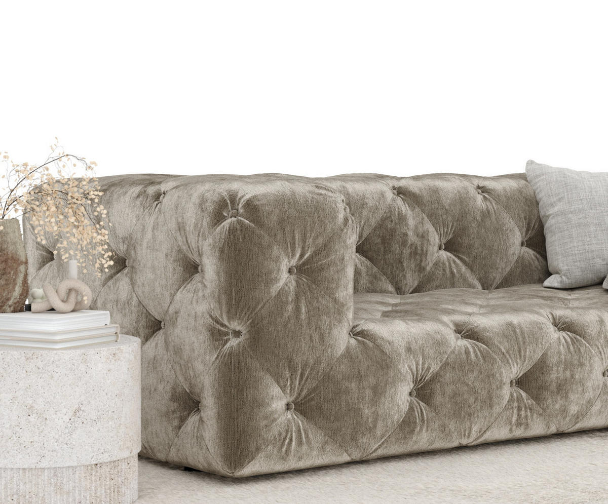 3-SITZER-SOFA Cosimo Beige Samtstoff - Beige/Schwarz, Holz/Holzwerkstoff (230/71/100cm) - Maison de Reve