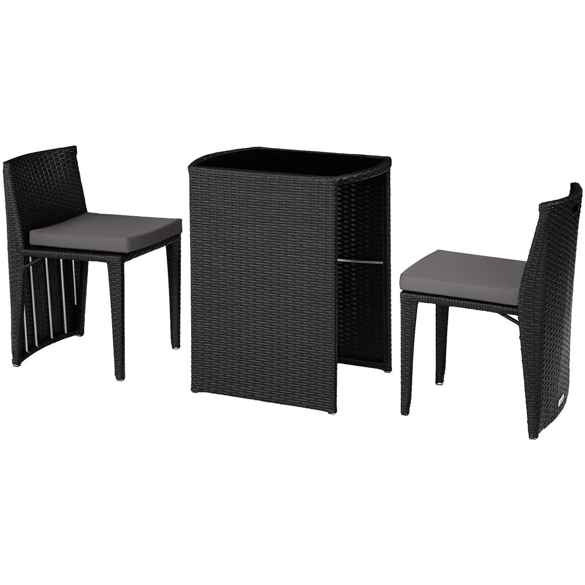 RATTANSET Hamburg,zusammenschiebbar,schwarz - Schwarz, Kunststoff - tectake