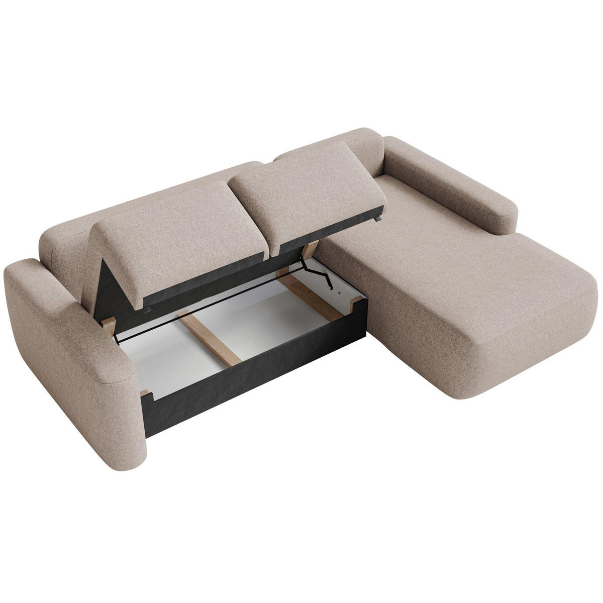 ECKSOFA Carnos Mini Beige Chenille - Beige/Schwarz, Kunststoff/Textil (164/238cm) - Selsey
