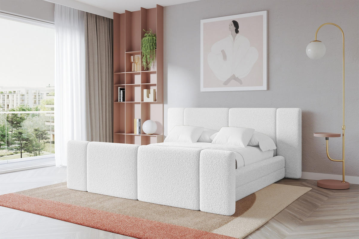 POLSTERBETT mit Bettkasten, Fußteil und Lattenrost, Boxbett ohne Matratze - TEVO-Z 140x200 Weiß - Weiß, Holzwerkstoff/Textil (140/200cm) - ALTDECOR