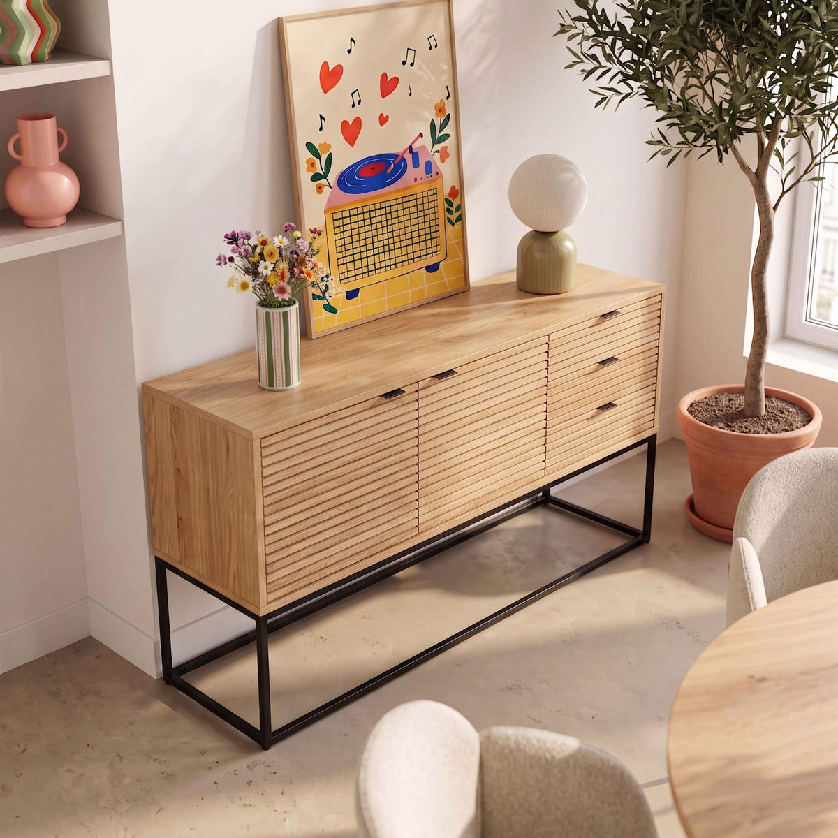 SIDEBOARD 160 cm, Holz - Braun, Holz/Metall (160/85/40cm) - Oviala