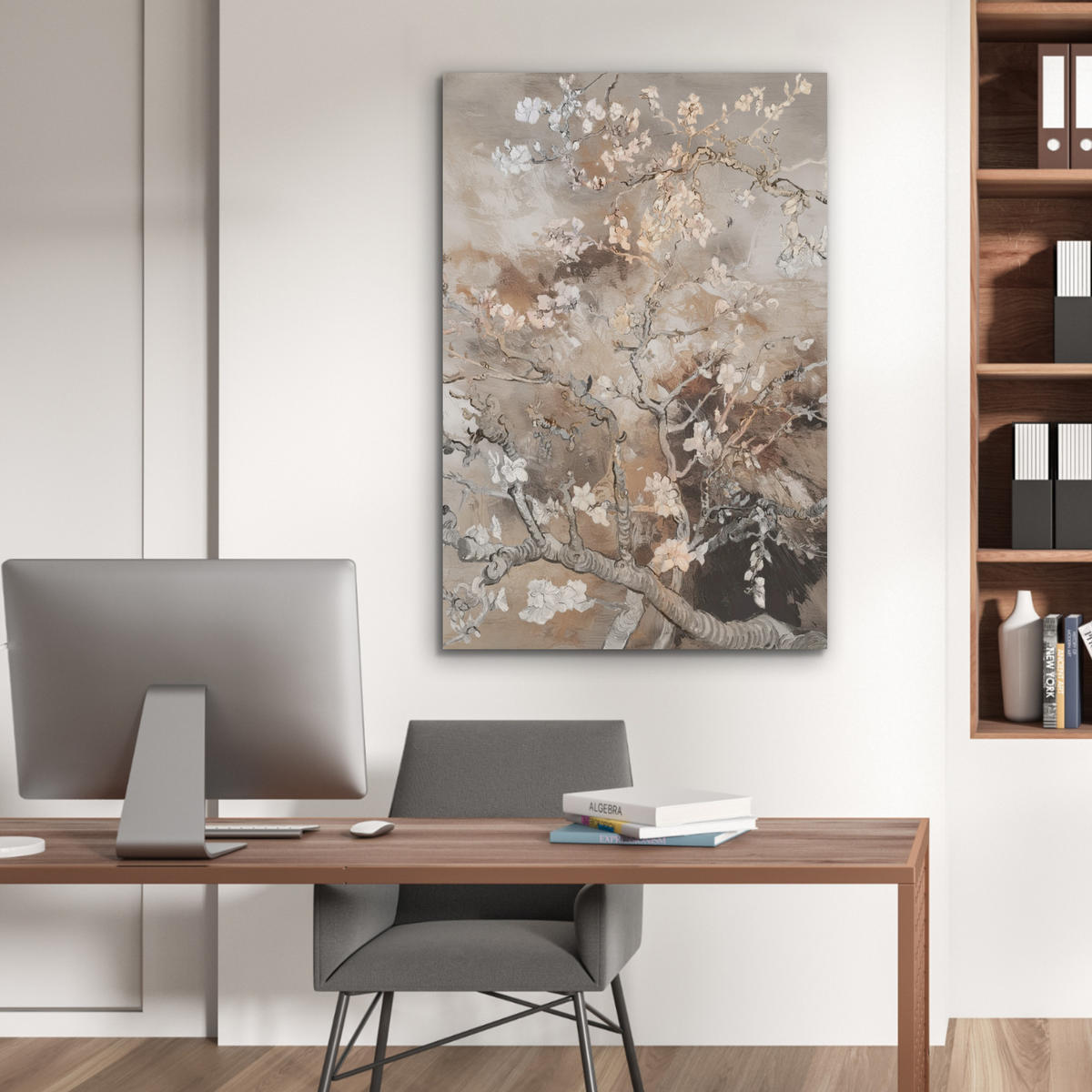 AKUSTIKPANEEL Mandelblüte - Kunst - Van Gogh - Beige - Abstrakt 70x100 cm - Braun, Textil (70/0.9cm) - MuchoWow