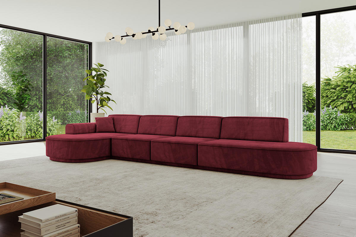 ECKSOFA Ottomane Links MARI-L3-v3 - 413x171x83 cm Bordeaux Velours - Bordeaux/Schwarz, Holzwerkstoff/Kunststoff (413/171cm) - ALTDECOR
