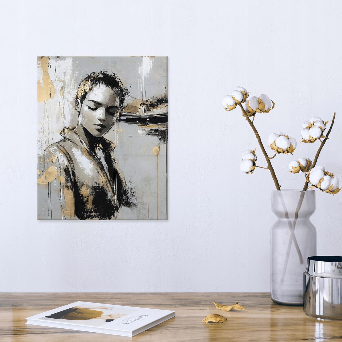 LEINWANDBILD Abstrakt Frau Modern Bilder Groß 60x40 - Goldfarben, Holzwerkstoff (40/60cm) - Wallarena