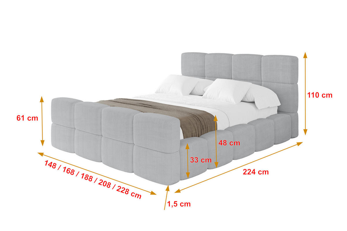 POLSTERBETT mit Bettkasten und Lattenrost, Bett mit Kopfteil, Boxbett ohne Matratze, Doppelbett mit Stauraum - NATA-Z 120x200 Grau - Graphitfarben, Holzwerkstoff/Textil (120/200cm) - ALTDECOR