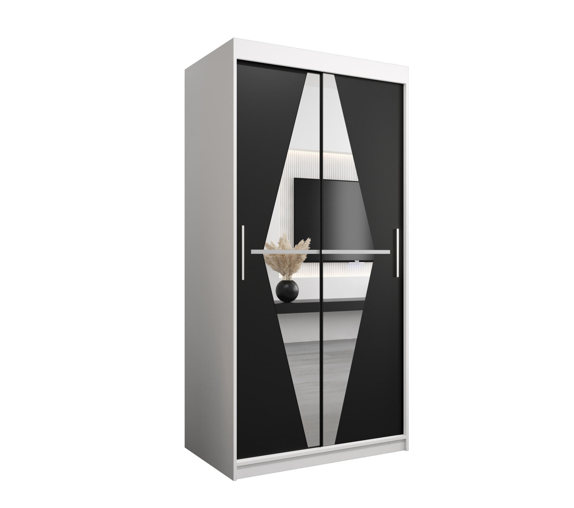 Abiks Möbel Schwebetürenschrank Weiß, Schwarz 100x200x62 cm