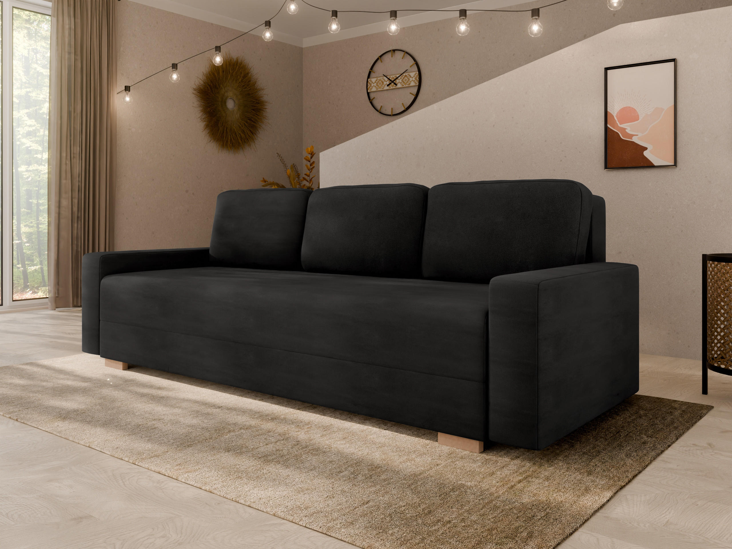 SCHLAFSOFA Celeste – modernes Design trifft auf höchsten Komfort, Schwarz - Schwarz, Holz (225/80/94cm) - Panda Möbel