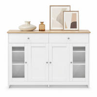 SIDEBOARD in Naturfarben und Weiß Kommode mit Glastüren für Wohnzimmer und Esszimmer, B120/T37/H80 cm - Weiß/Naturfarben, Glas/Holzwerkstoff (120/80/37cm) - STILVORA