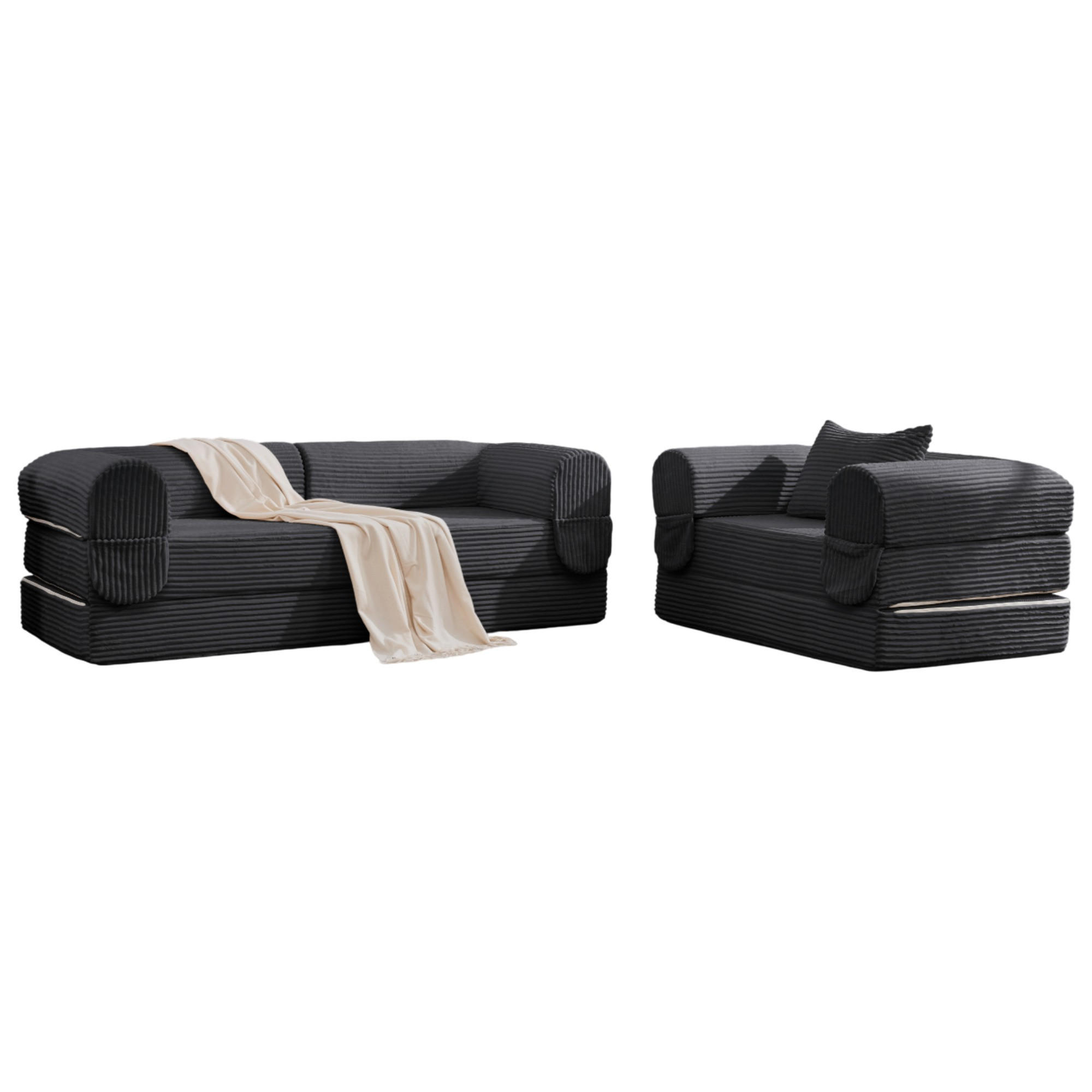 SOFA-SET 2-tlg. mit Cordbezug Grau - Grau, Kunststoff (78/65/190cm) - Meubliv
