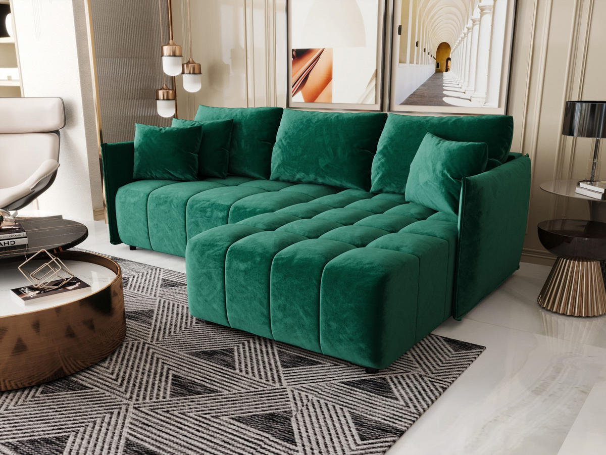 ECKSOFA mit Schlaffunktion ONIL L Monolith 37 Rechts - Grün, Textil (245/175cm) - Bedante