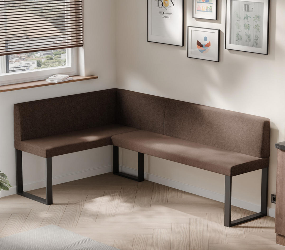 ECKBANK links SANA U Webstoff glatt, 128/168 cm Braun - Braun, Textil/Metall (128/168cm) - Idohome