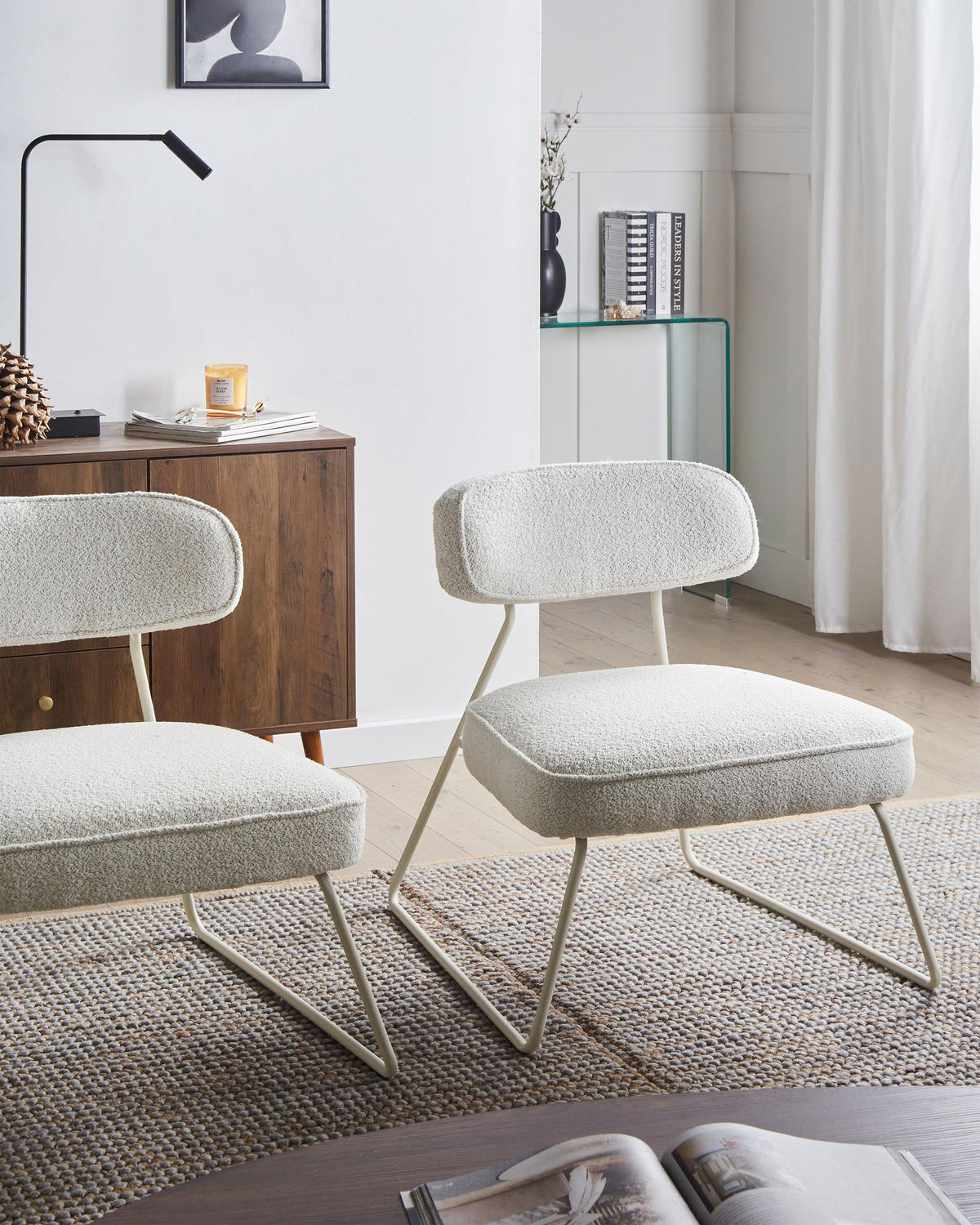 SESSEL 2er-Set Cremeweiß Frovi - Weiß, Textil (66/73/74cm) - Beliani