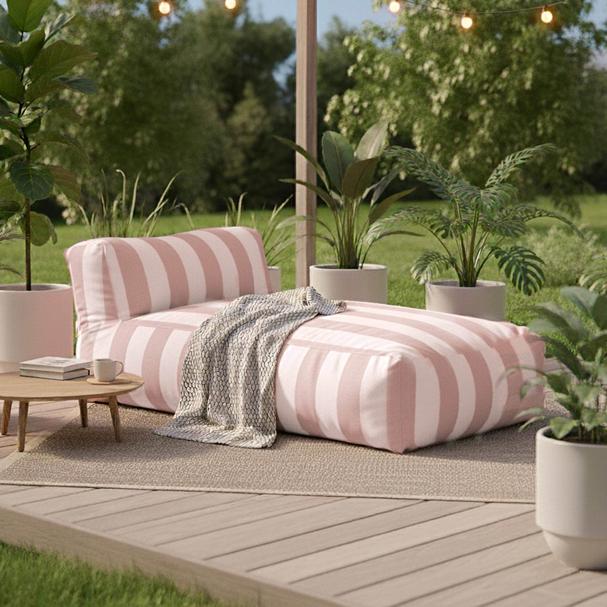 GARTENSOFA mit 5 Sitzplätzen, Puderrosa - Pink, Textil (85/65/160cm) - Oviala