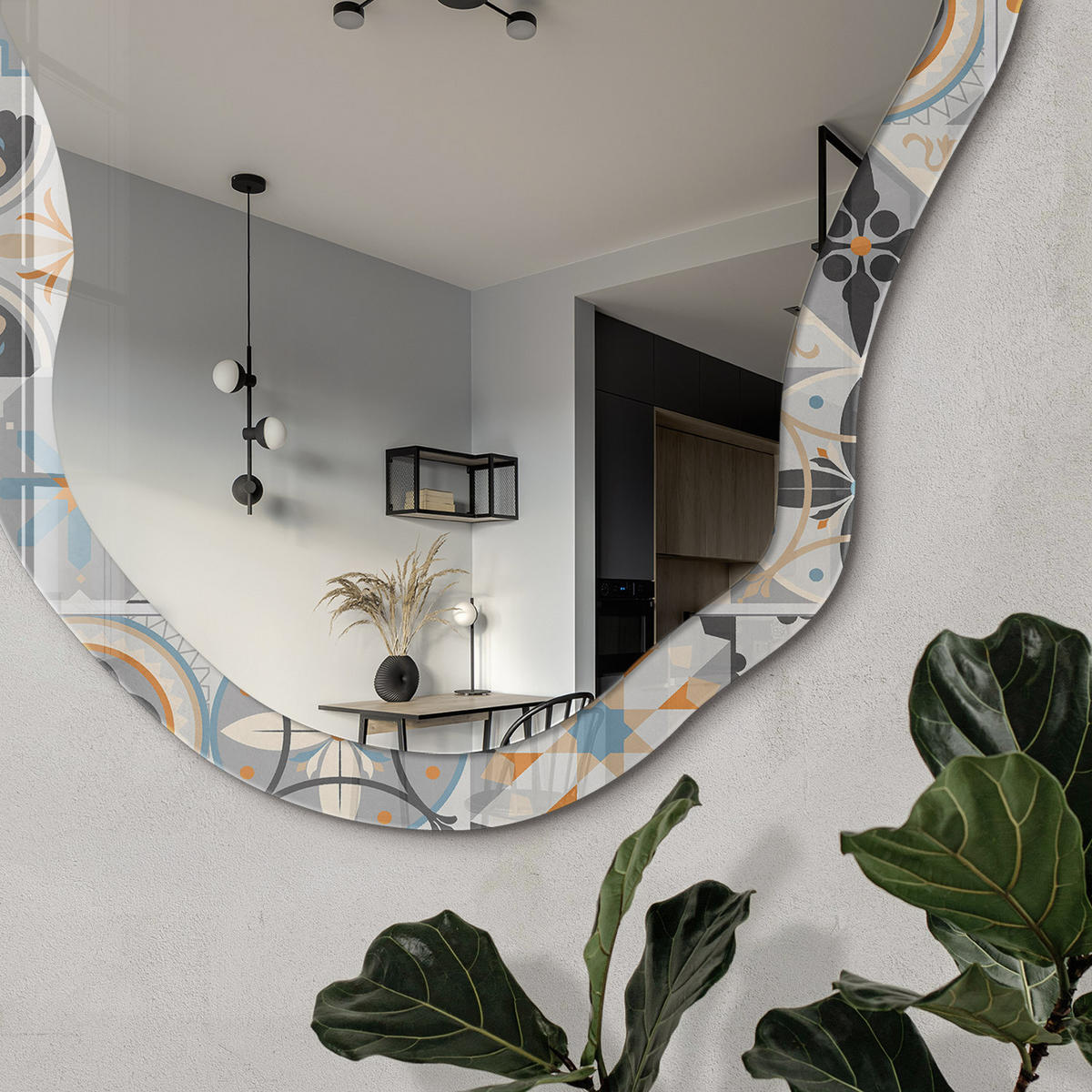 SPIEGEL 90x45 cm asymmetrisch mit Druck - Patchwork-Fliesen - Transparent, Glas (45/90/0.4cm) - TULUP