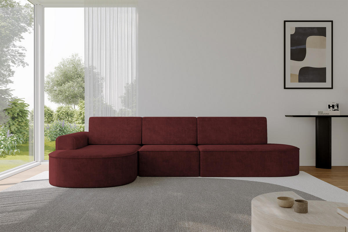 ECKSOFA mit Schlaffunktion Ottomane Links MARI L2-S 368X167X85 Bordeauxrot Velours - Bordeaux/Schwarz, Holzwerkstoff/Kunststoff (368/167cm) - ALTDECOR