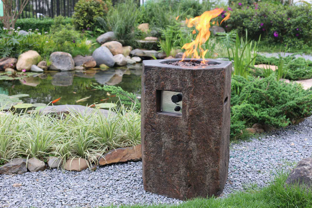 FEUERSTELLE Tambora in Basalt-Optik aus Faserbeton - Dunkelgrau, Stein (57/78/57cm) - Elementi