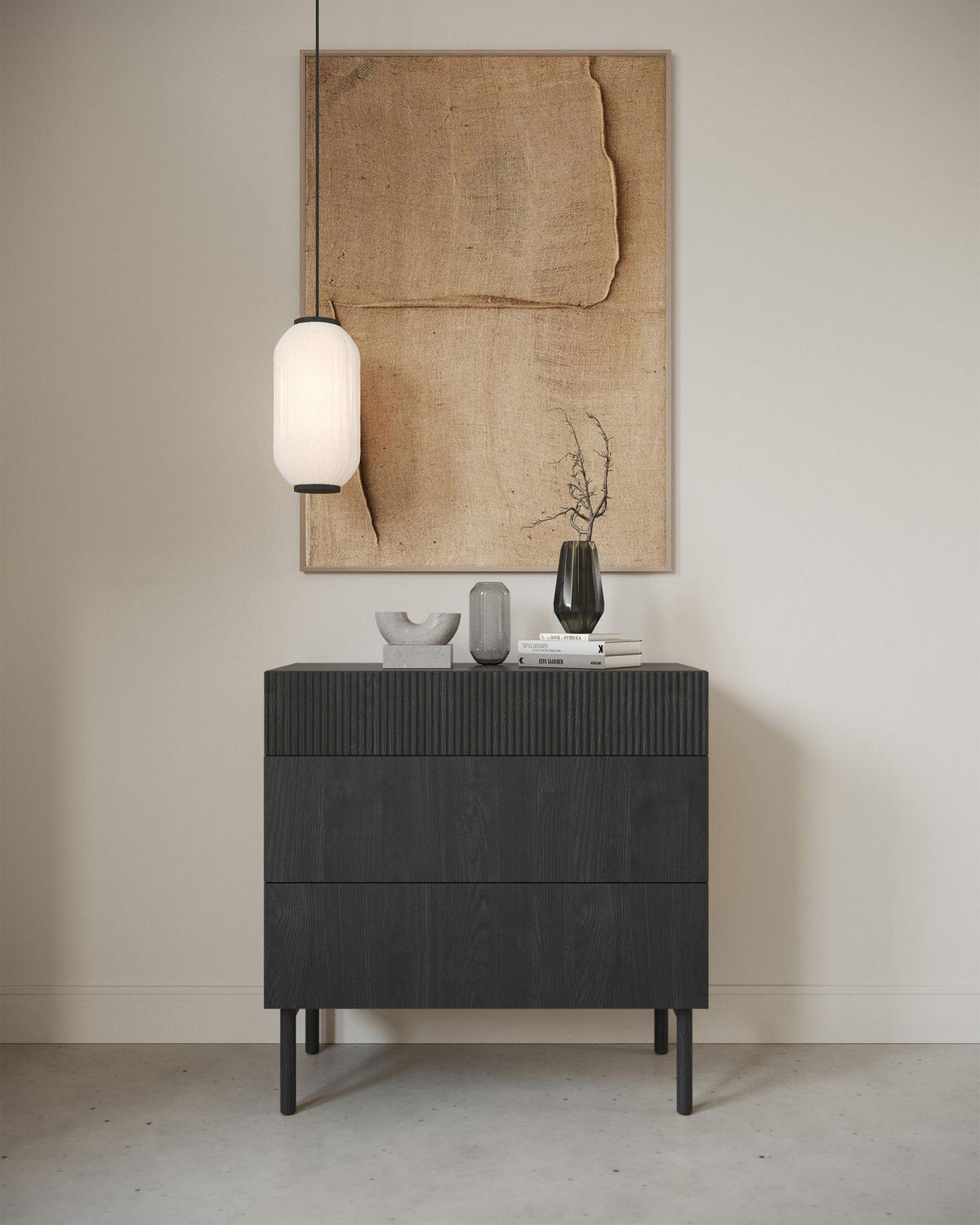 KOMMODE Nolie Holzoptik Esche Schwarz 90 cm - Schwarz, Holz/Holzwerkstoff (90/90.6/38cm) - Selsey