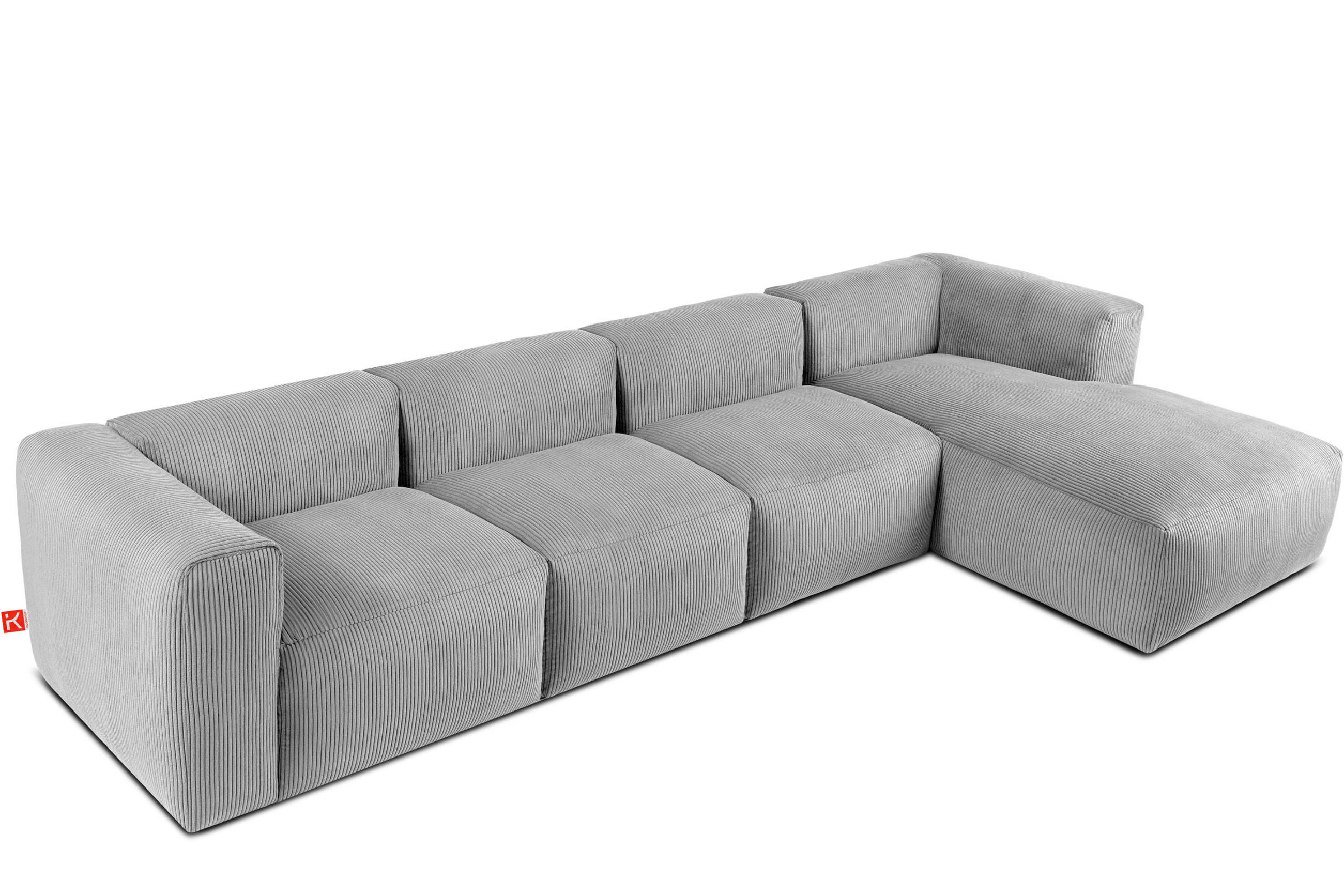 ECKMODULSOFA-RECHTS BUFFO 6-Sitzer mit extrem weicher Sitzfläche, Kordstoff, hellgrau - Hellgrau, Textil (377/180cm) - KONSIMO®