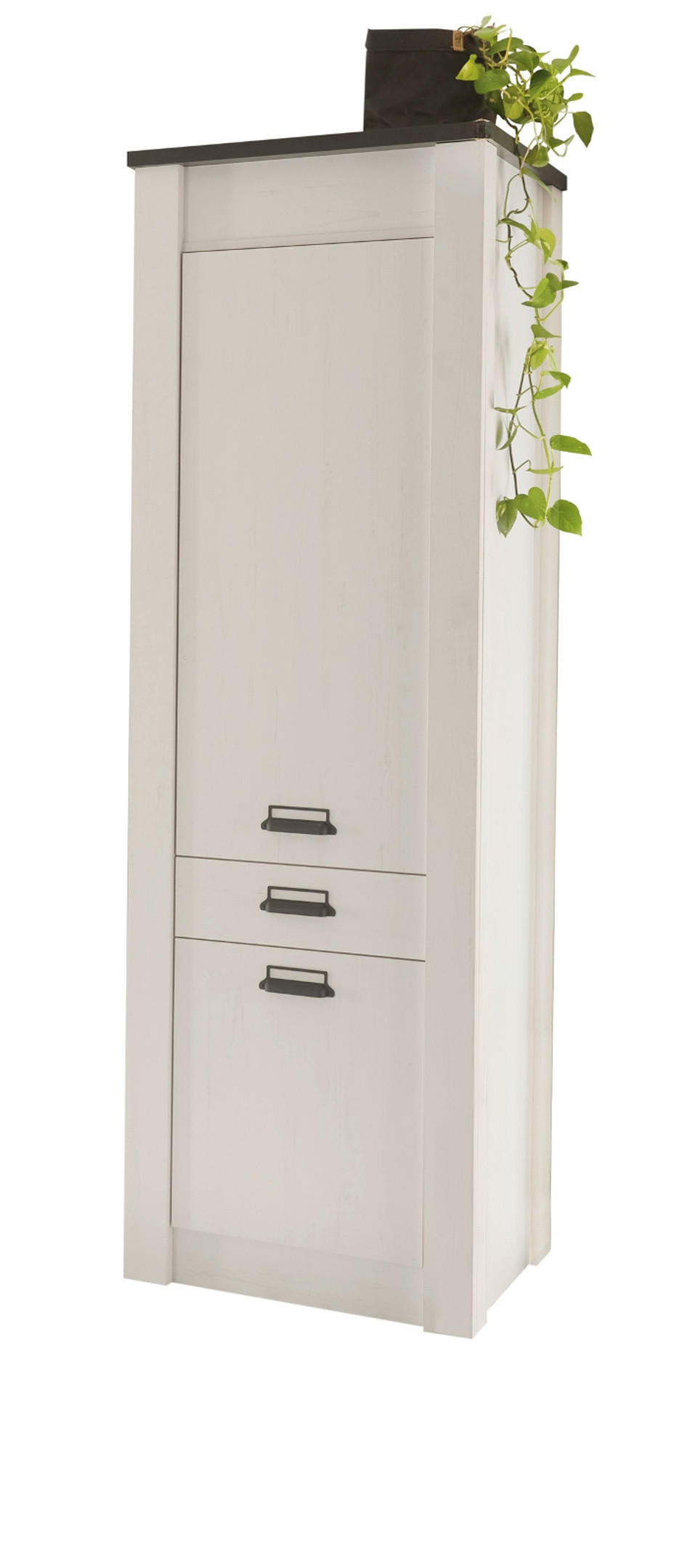KÜCHE-HOCHSCHRANK weiß Pinie, anthrazit 62 cm, Küchenschrank im Landhaus-Stil - Anthrazit/Schwarz, Holzwerkstoff/Metall (62/201/64cm) - Furn.Design