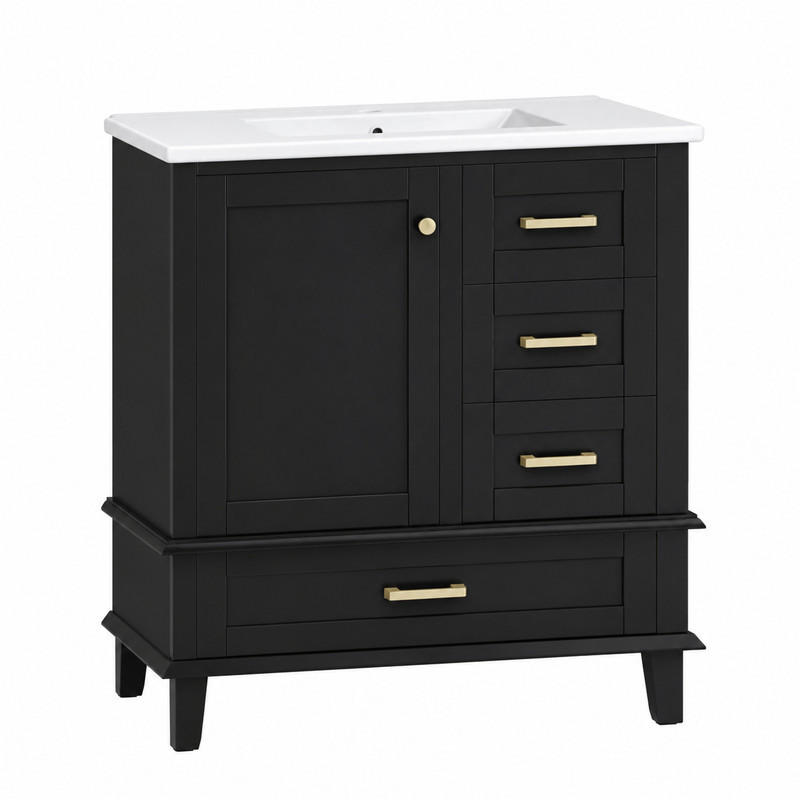 BADEZIMMERSCHRANK mit Keramikbecken 76 x 45,5 x 83,5 cm Schwarz - Schwarz, Holzwerkstoff (45.5/83.5/73cm) - Beauniv