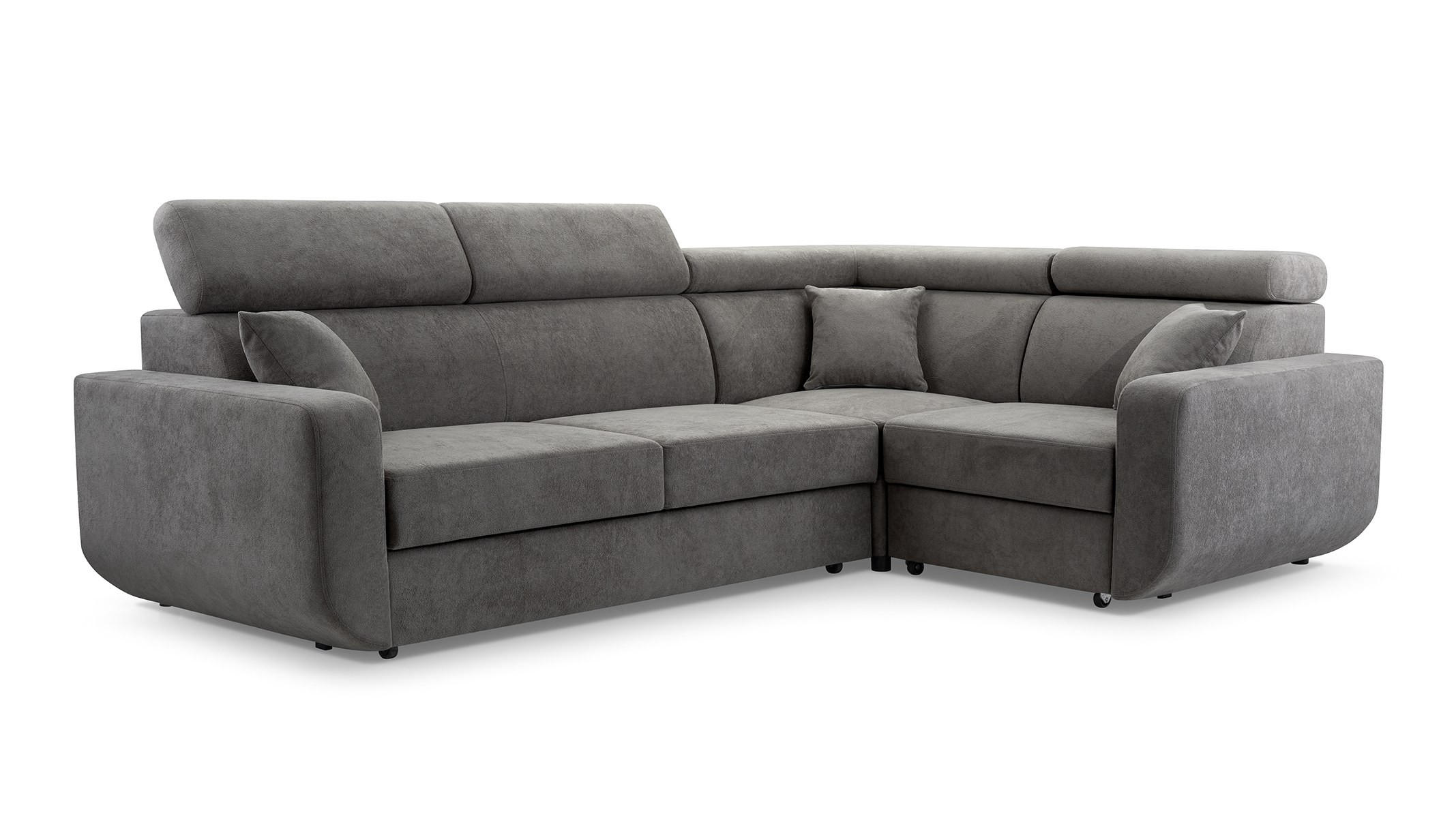 ECKSOFA RENO Grau Plüsch-Stoff mit Schlaffunktion - Grau, Holz (263/184cm) - MASSENO