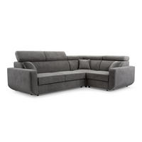 ECKSOFA RENO Grau Plüsch-Stoff mit Schlaffunktion - Grau, Holz (263/184cm) - MASSENO