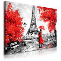 LEINWANDBILD Romantisches Paris Eiffelturm Bäume Malarei 100x70 - Rot/Schwarz, Textil (100/70cm) - Muralo