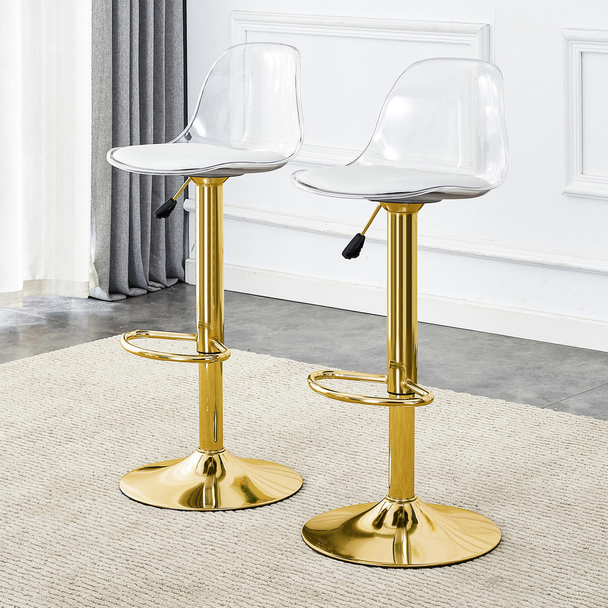 BARHOCKER 2er-Set Gold und Transparent Höhenverstellbar 360° Drehbar mit Rückenlehne und Fußstütze - Goldfarben, Metall (33/82/40.5cm) - PANGIVO