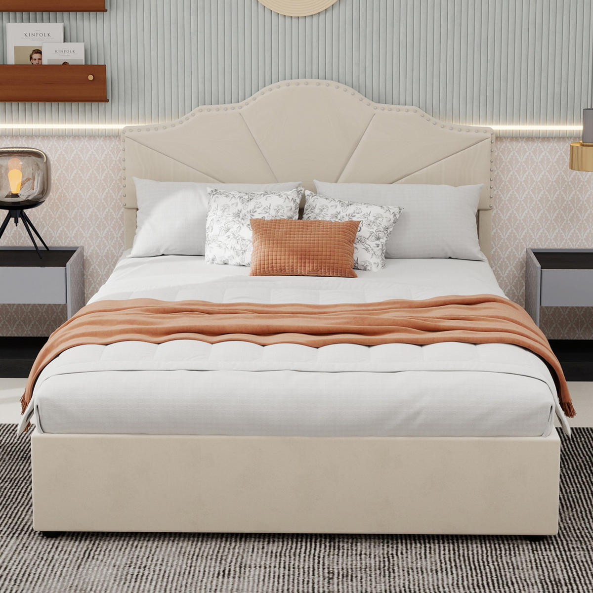 POLSTERBETT 160/200 cm in Beige Stoff mit Gepolstertem Kopfteil - Beige, Holzwerkstoff/Textil (160/200cm) - WISHDOR