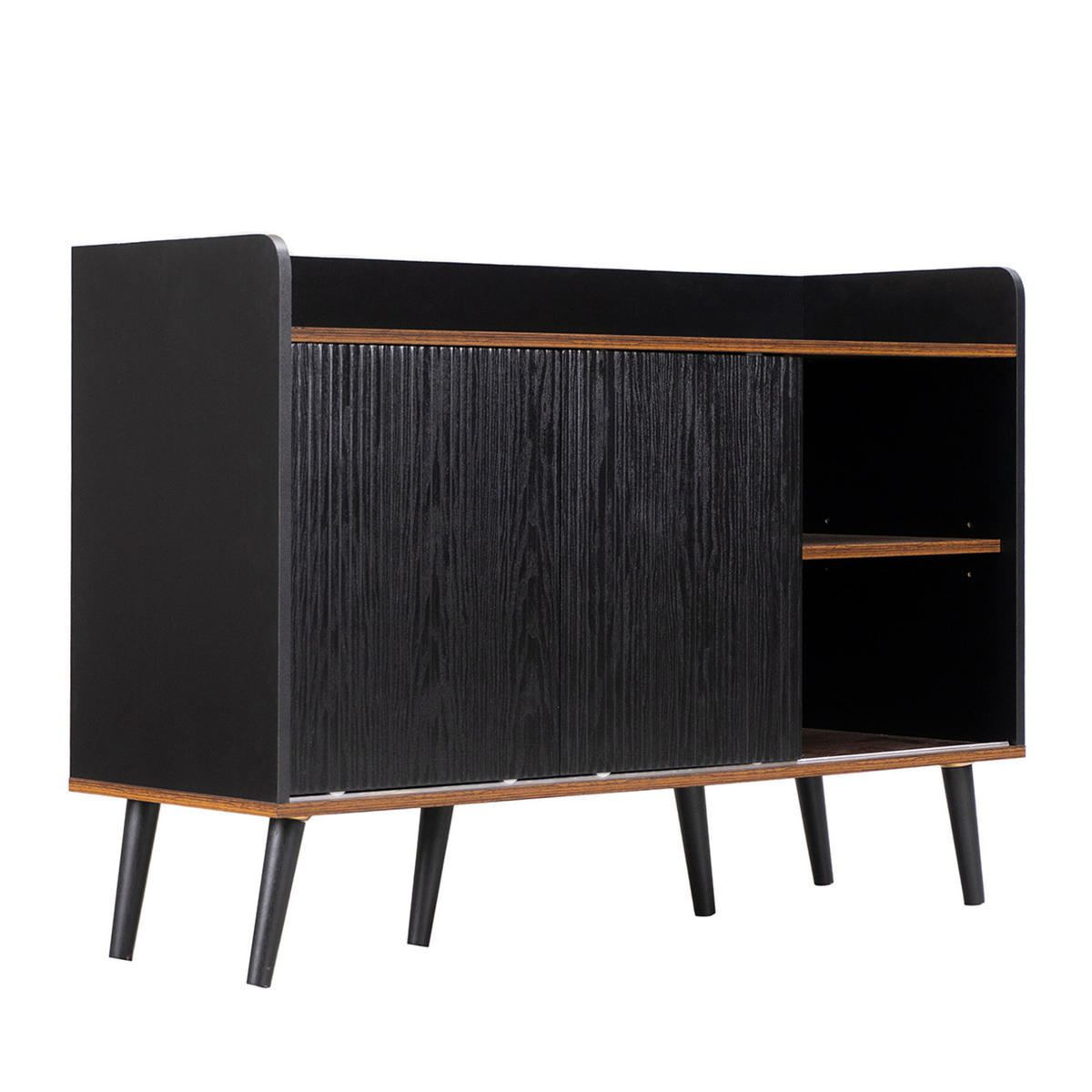 KOMMODE aus Spanplatte 117,5x40x80cm in Schwarz mit Schiebetüren - Schwarz, Holzwerkstoff (117.5/80/40cm) - Modfu